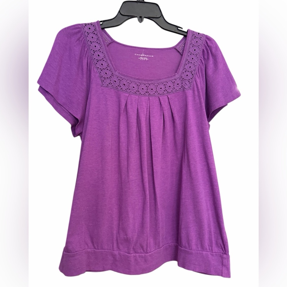 Charter Club  Purple Women's Crochet Square Neckline Top